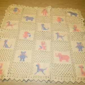 Vintage Handmade Crochet Granny Square Baby Blanket Throw